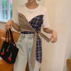 Plaid Panel Short-sleeve T-shirt As Shown In Figure - One Size