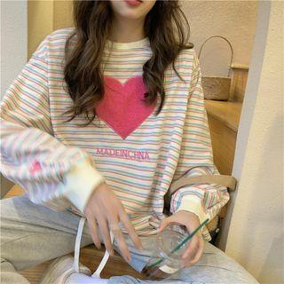 Heart Print Striped Sweatshirt