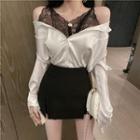Mock Two-piece Long-sleeve Cold Shoulder Lace Panel Top