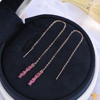 Rhinestone Threader Earring 1 Pair - Es556 - Purple Rhinestone - Silver - One Size