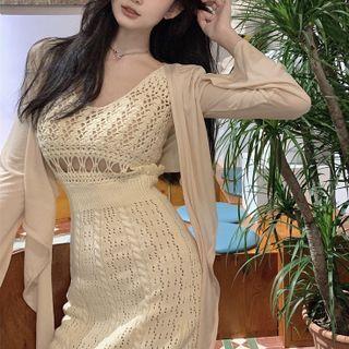 Sleeveless Knit Midi Sheath Dress / Cardigan