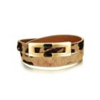 Fashion Simple Plated Gold Hollow Geometric Circle Brown Pattern Leather Bracelet Golden - One Size