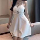 Halter-neck Frill Trim Cutout Mini A-line Dress
