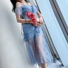 Short-sleeve Cold-shoulder Midi Lace Dress