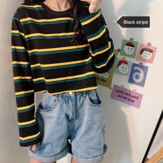 Long Sleeve Cropped Striped T-shirt