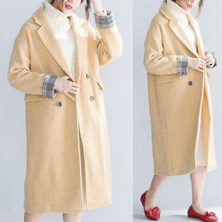 Double Breasted Long Coat Khaki - One Size