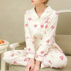 Loungewear Set: Heart Print Long-sleeve Top + Pants