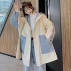 Color Block Buttoned Hooded Jacket Blue & White - One Size