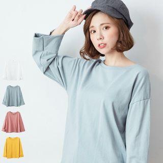Fold-up Long Sleeve Plain T-shirt