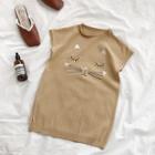 Cat Embroidered Knit Slim-fit Sleeveless Top
