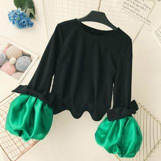 Two-tone Balloon-sleeve Chiffon Blouse