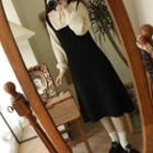 Long-sleeve Mock Two-piece Knit Collared Dress