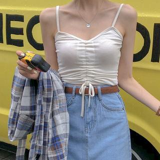 Drawcord-front Crop Sleeveless Top