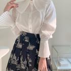 Plain Pleated Oversize Shirt / High-waist Printed A-line Skirt