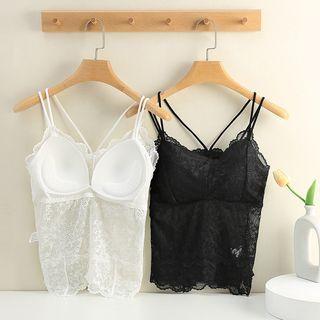 Lace Trim Cross-back Padded Tank Top