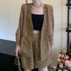 Patterned Panel Cardigan Cardigan - Coffee - One Size