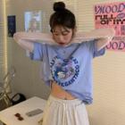 Short-sleeve Graphic Print T-shirt / Long-sleeve Mesh T-shirt