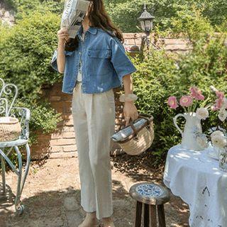 Flap-pocket Cropped Denim Shirt Jacket
