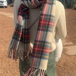 Fringed Tartan Plaid Muffler Scarf