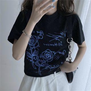 Tie-neck Blouse / Patterned Sweater Vest Black - One Size