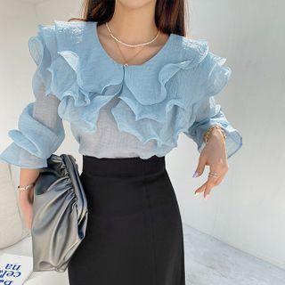 Ruffled Capelet Sheer Blouse