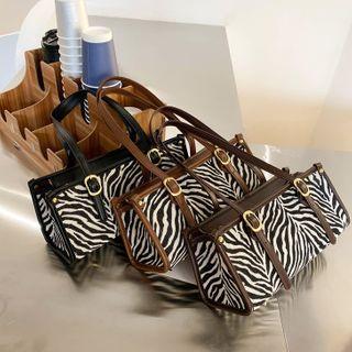 Zebra Print Buckled Tote Bag