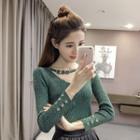 Long-sleeve Chain-accent Knit Top