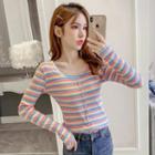 Long-sleeve Rainbow Stripe Top