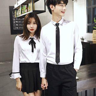 Couple Matching Tie-neck Long-sleeve Shirt