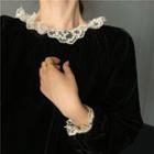 Lace Velvet Long-sleeve Top Black - One Size