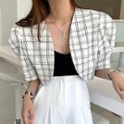 Plaid Puff-sleeve Cropped Blazer As Shown In Figure - One Size