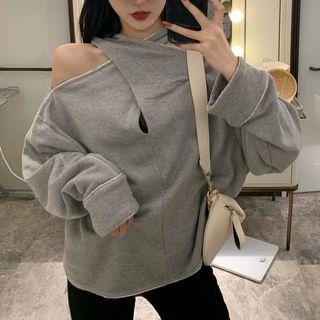 Cold Shoulder Pullover Gray - One Size