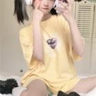 Elbow-sleeve Print T-shirt / Sweatpants