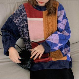 Paneled Jacquard Sweater