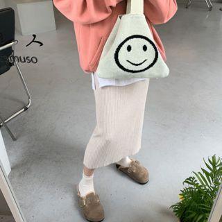 Band-waist Ribbed Knit H-line Skirt