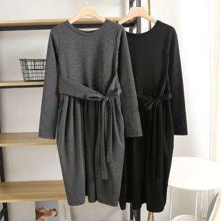 Long-sleeve Tie-waist Shift Dress
