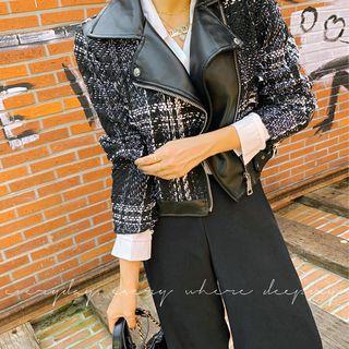 Belted Tweed-panel Rider Jacket