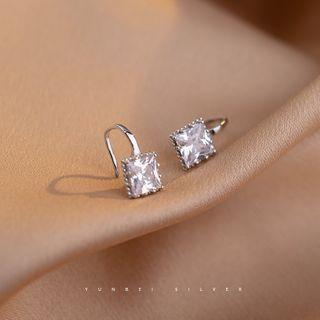 Rhinestone Cube Earring 1 Pair - Silver - One Size