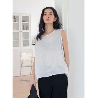 Sleeveless Cutout Sheer Blouse Red - One Size