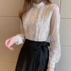 Mock-neck Lace Button-up Blouse