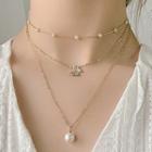 Faux Pearl Alloy Butterfly Pendant Layered Choker Necklace As Shown In Figure - One Size