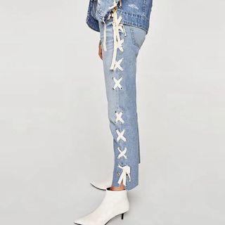 Regular-fit Lace-up Washed Jeans