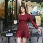 Sharp-shoulder Ruffle-hem Mini Dress