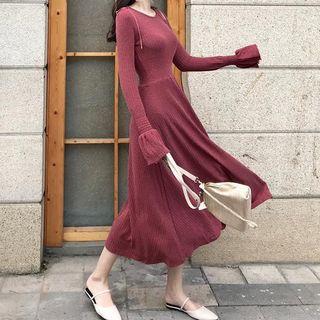Bell Long Sleeve High Waist Knit Maxi Dress