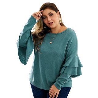 Plus Size Long-sleeve Ruffled T-shirt