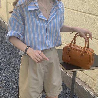 Two-tone Pinstripe Shirt As Shown In Figure - One Size
