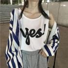 Long Sleeve Striped Shirt / Letter Printed Tank Top