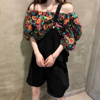 Flower Print Off-shoulder Blouse / Jumper Shorts / Jumper Pants