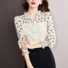 Puff-sleeve Floral Print Paneled Blouse