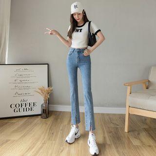 Slit-hem Cropped Straight Leg Jeans